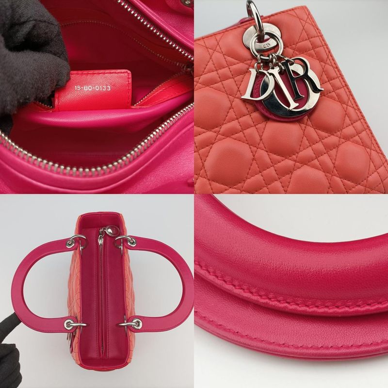 Christian Diorchristian Dior Lady Dior Orange And Pink Lambskin 15-bo-0133