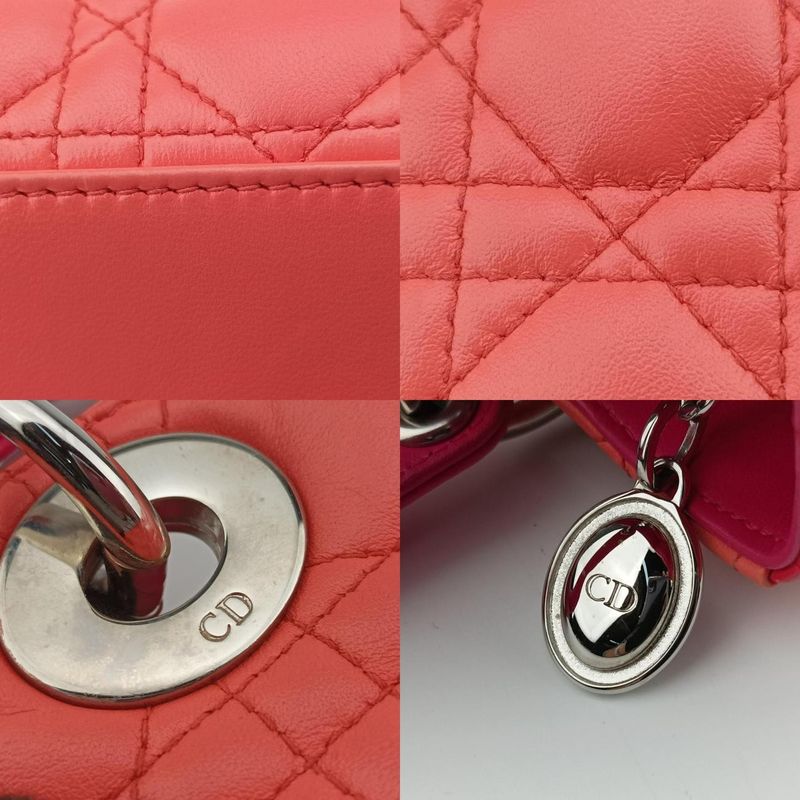 Christian Diorchristian Dior Lady Dior Orange And Pink Lambskin 15-bo-0133
