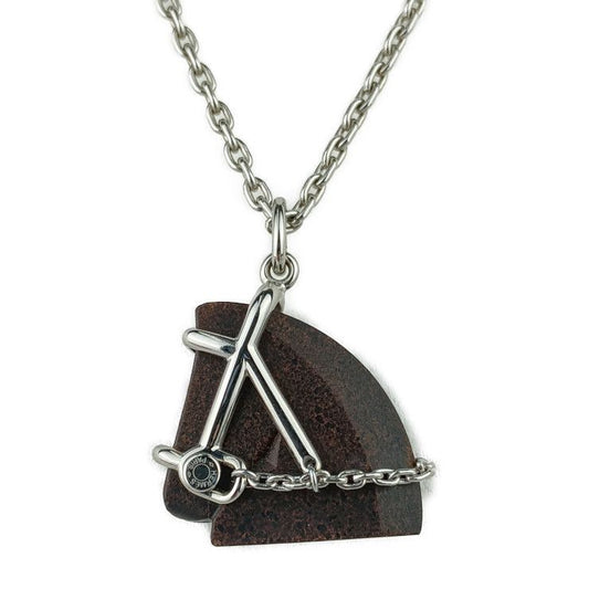 Hermes Necklace Cheval Accessories H077350fp01 Silver Brown Metal Vercanium