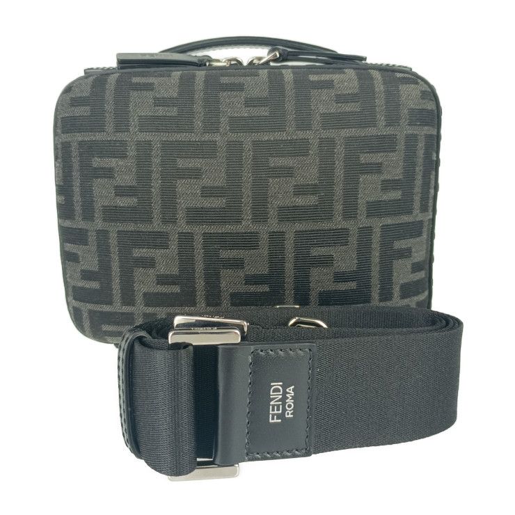 Fendi Shoulder Bag Zucca Mini Travel 7va552 Gray Black Canvas Leather Ladies