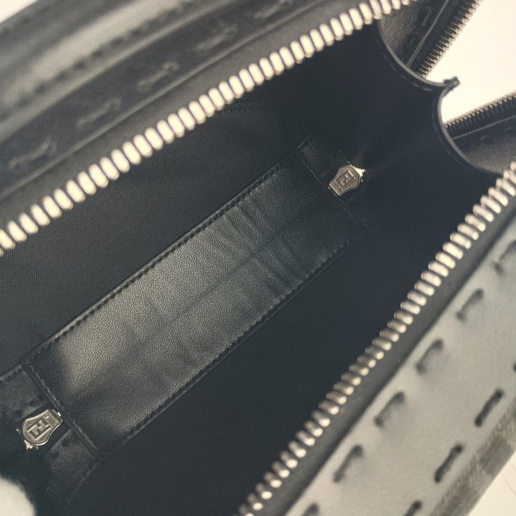 Fendi Shoulder Bag Zucca Mini Travel 7va552 Gray Black Canvas Leather Ladies