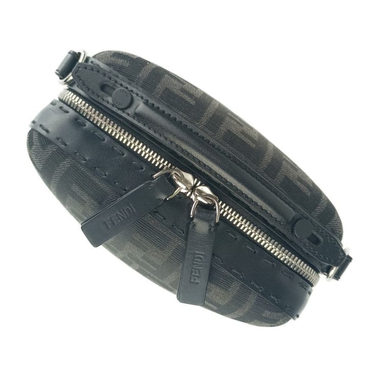 Fendi Shoulder Bag Zucca Mini Travel 7va552 Gray Black Canvas Leather Ladies