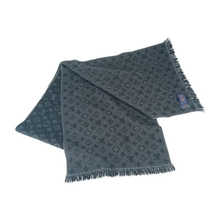 Louis Vuitton Scarf Monogram Classic M70520 Black 100% Wool Men's Fringe