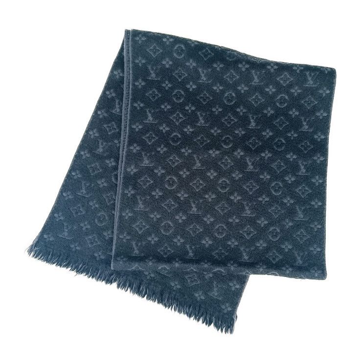 Louis Vuitton Scarf Monogram Classic M70520 Black 100% Wool Men's Fringe