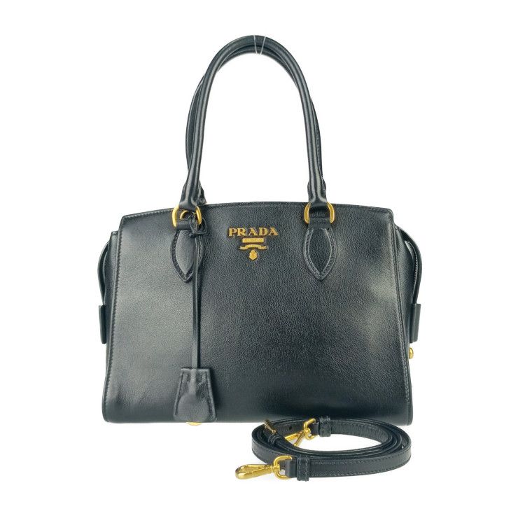 Prada Handbag 2WAY Bag 1ba164 Black Gold Hardware Calf Leather Ladies Shoulder