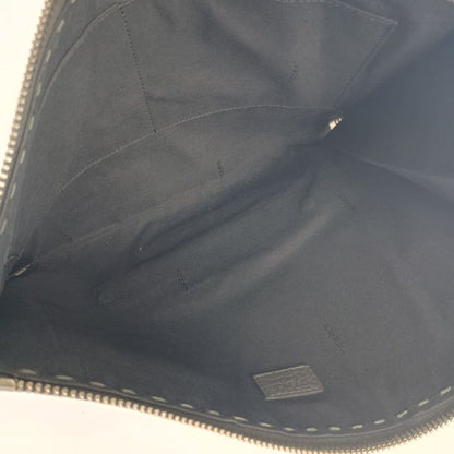 Fendi Clutch Bag Selleria 7m0225 Gray Silver Hardware Leather Men's Second Bag