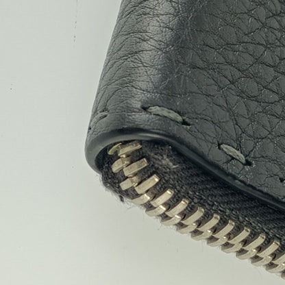 Fendi Clutch Bag Selleria 7m0225 Gray Silver Hardware Leather Men's Second Bag