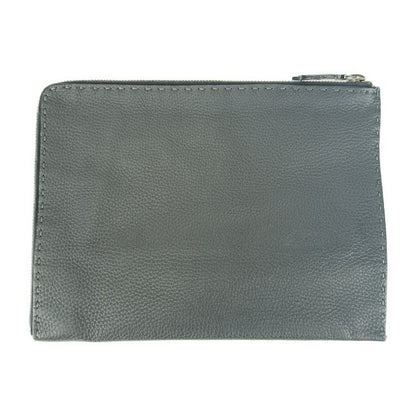 Fendi Clutch Bag Selleria 7m0225 Gray Silver Hardware Leather Men's Second Bag