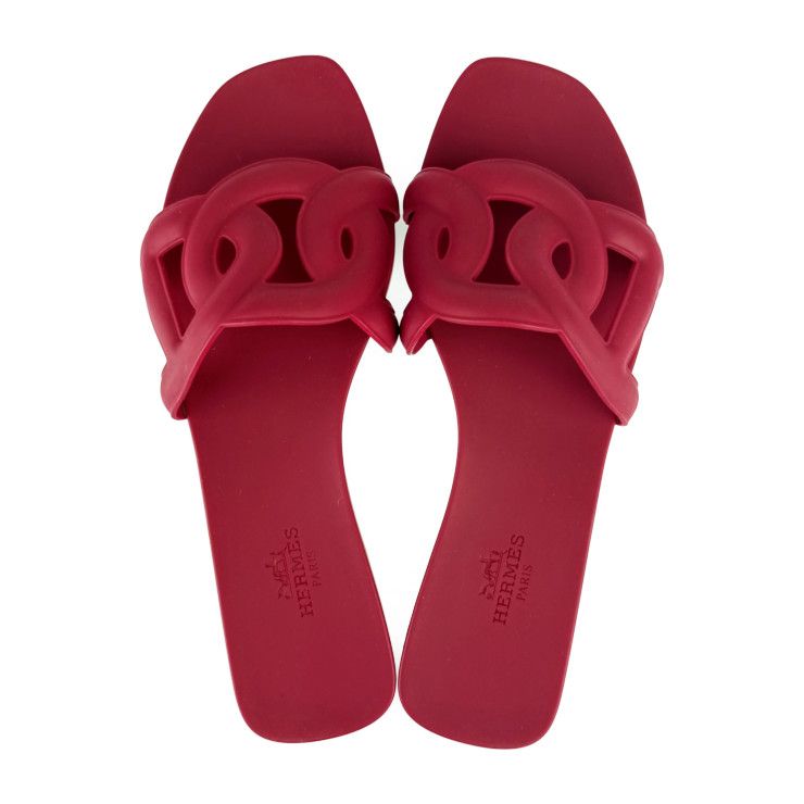 New Old Unused Display Hermes Sandals Aloha Chaine D'ancre - Bordeaux Rubber