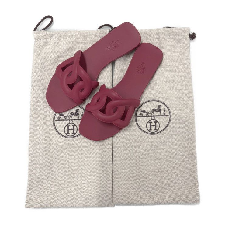 New Old Unused Display Hermes Sandals Aloha Chaine D'ancre - Bordeaux Rubber