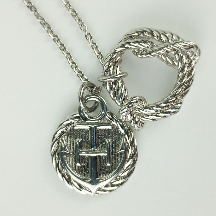 Hermes Necklace Cortaje Rope - Silver Metal Unisex Pendant Anchor Cordage