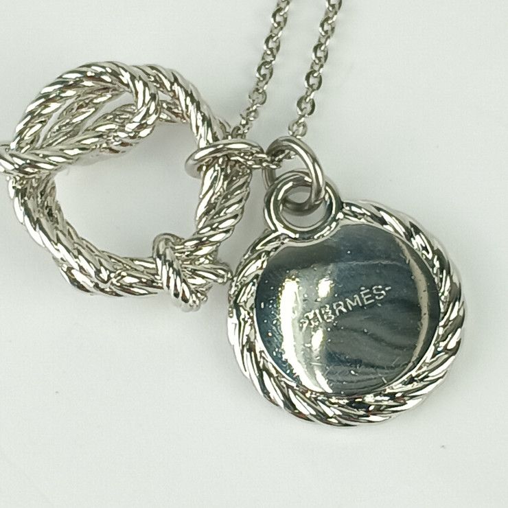 Hermes Necklace Cortaje Rope - Silver Metal Unisex Pendant Anchor Cordage