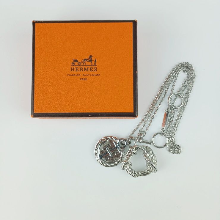 Hermes Necklace Cortaje Rope - Silver Metal Unisex Pendant Anchor Cordage