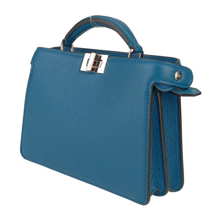 Fendi Handbag Beekaboo ICU 7va582 AMA3 F1js5 Blue Calf Leather Silver Hardware