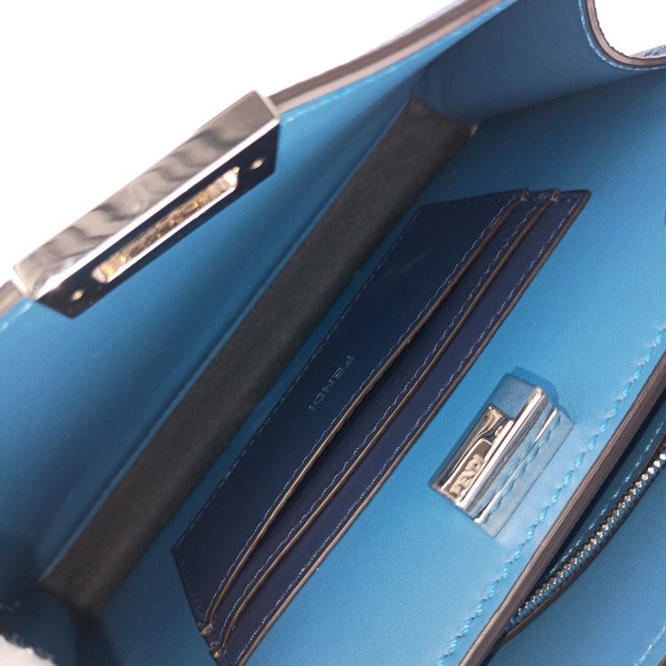 Fendi Handbag Beekaboo ICU 7va582 AMA3 F1js5 Blue Calf Leather Silver Hardware