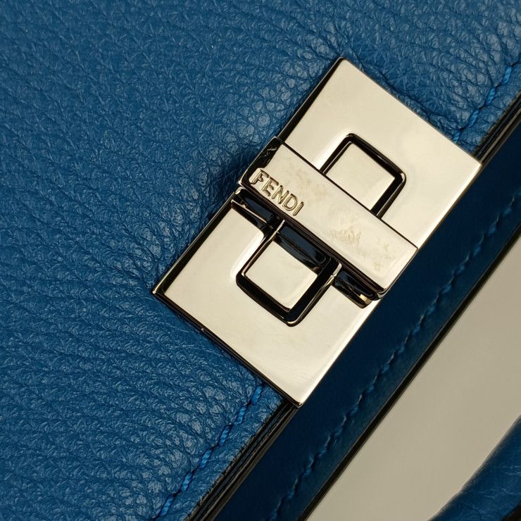 Fendi Handbag Beekaboo ICU 7va582 AMA3 F1js5 Blue Calf Leather Silver Hardware