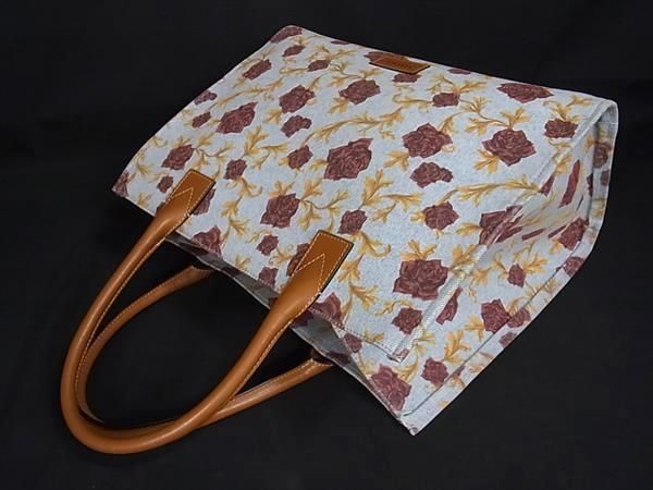 Versace Handbag - Light Blue And Brown Canvas And Leather Women's Rose Flower