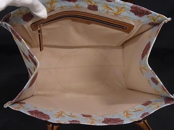 Versace Handbag - Light Blue And Brown Canvas And Leather Women's Rose Flower