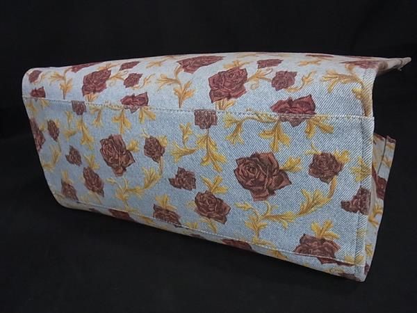 Versace Handbag - Light Blue And Brown Canvas And Leather Women's Rose Flower