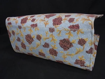 Versace Handbag - Light Blue And Brown Canvas And Leather Women's Rose Flower