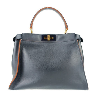 Fendi Handbag Peekaboo Regular Selleria 8bn290 Navy Orange Leather Women's Gold