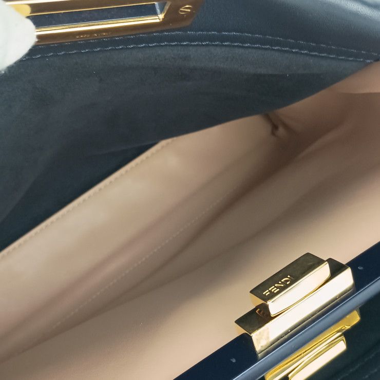 Fendi Handbag Peekaboo Regular Selleria 8bn290 Navy Orange Leather Women's Gold