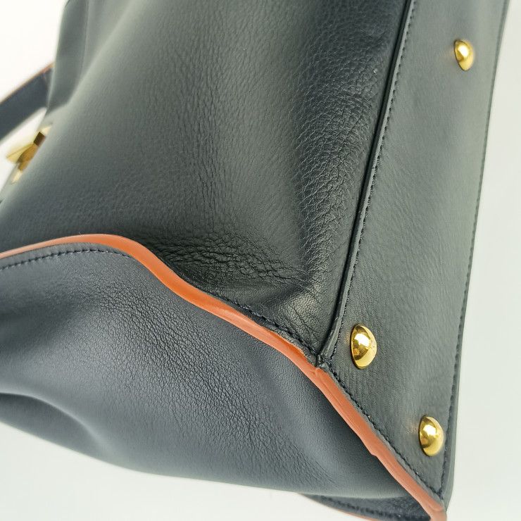 Fendi Handbag Peekaboo Regular Selleria 8bn290 Navy Orange Leather Women's Gold