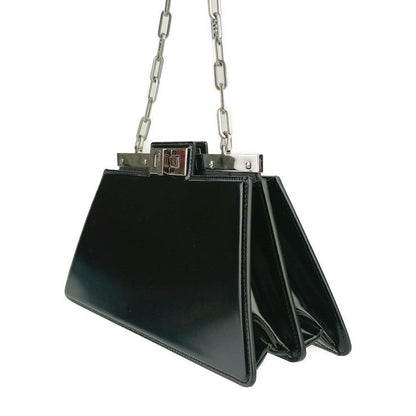 Fendi Shoulder Bag PEEK A BOO CUT Medium 8bn340 ANSC Black Leather Women Silver