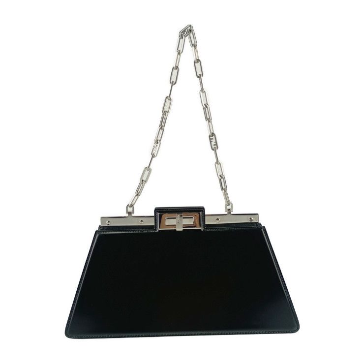 Fendi Shoulder Bag PEEK A BOO CUT Medium 8bn340 ANSC Black Leather Women Silver