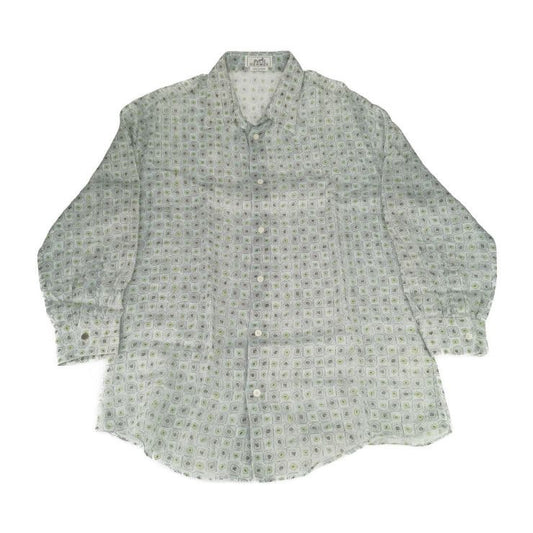 Hermes Tops Long Sleeve Shirt With Total Pattern - Gray Blue Green Multicolor