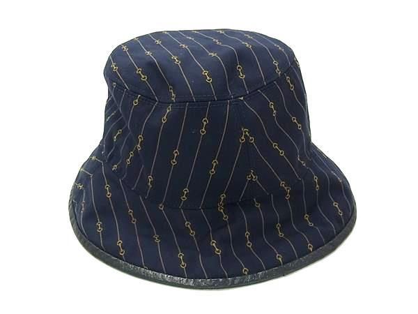Gucci Hat Horsebit Reversible Bucket Hat 700851 Navy And Beige Wool Cotton And