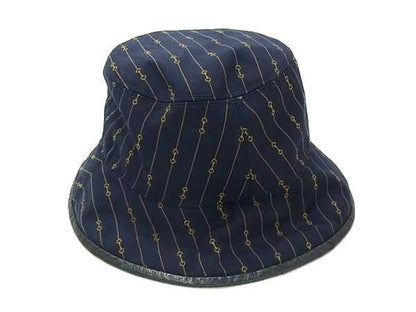 Gucci Hat Horsebit Reversible Bucket Hat 700851 Navy And Beige Wool Cotton And