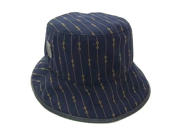 Gucci Hat Horsebit Reversible Bucket Hat 700851 Navy And Beige Wool Cotton And