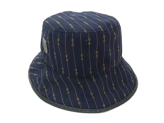 Gucci Hat Horsebit Reversible Bucket Hat 700851 Navy And Beige Wool Cotton And