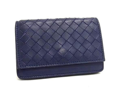 Bottega Veneta Business Card Holder Intrecciato Card Case 133945 Navy Leather