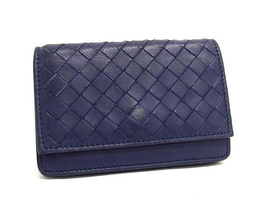 Bottega Veneta Business Card Holder Intrecciato Card Case 133945 Navy Leather