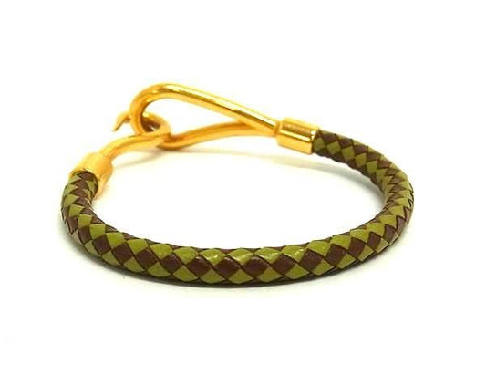 Hermes Bracelet Jumbo - Greenish And Brownish Leather Unisex Braided Gold