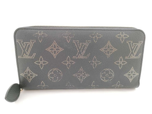 Louis Vuitton Monogram Mahina Zippy Wallet M82645 Black Gold Leather Women