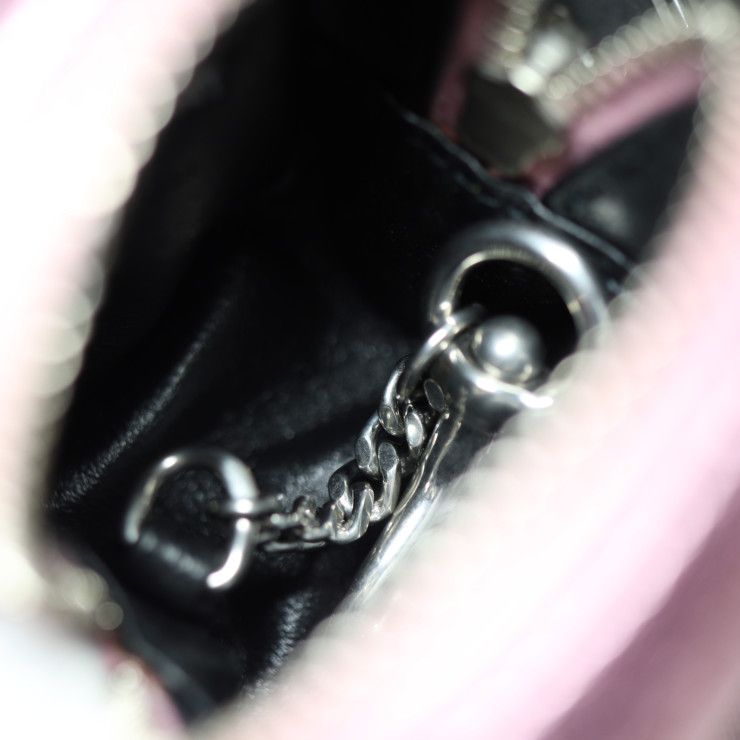 Saint Laurent Paris Jamie Cube Pouch Key Holder 669964 Leather Metallic Pink