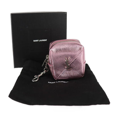 Saint Laurent Paris Jamie Cube Pouch Key Holder 669964 Leather Metallic Pink