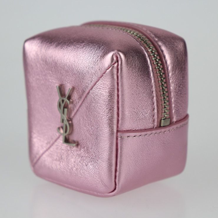 Saint Laurent Paris Jamie Cube Pouch Key Holder 669964 Leather Metallic Pink