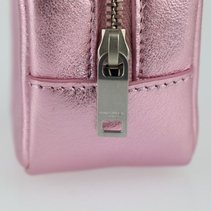 Saint Laurent Paris Jamie Cube Pouch Key Holder 669964 Leather Metallic Pink