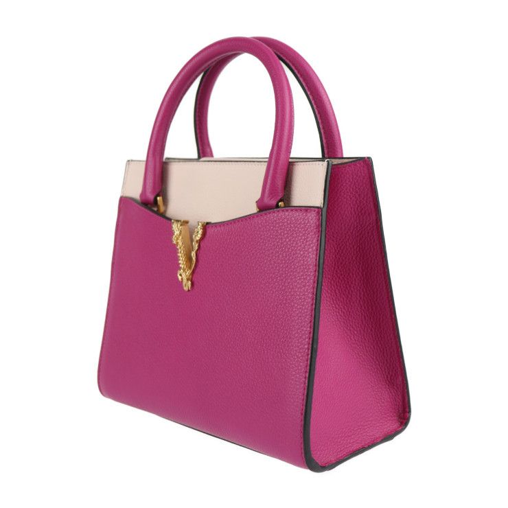 Versace Handbag 1005960 Leather Magenta Pink Beige Gold Hardware Virtus 2WAY