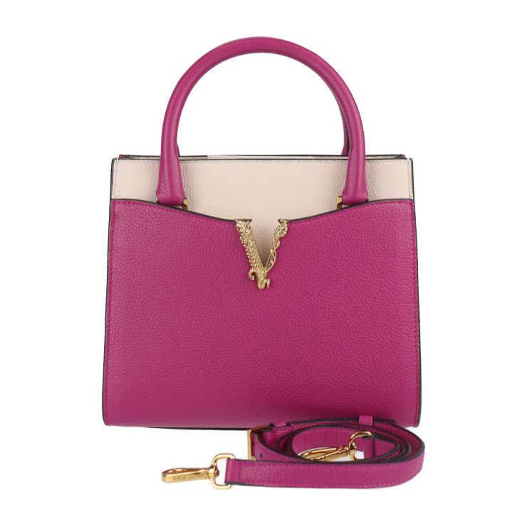 Versace Handbag 1005960 Leather Magenta Pink Beige Gold Hardware Virtus 2WAY
