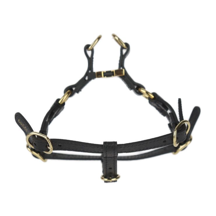 Gucci Dog Harness Other Sundries 692965 Leather Black Gold Hardware Dog Pet