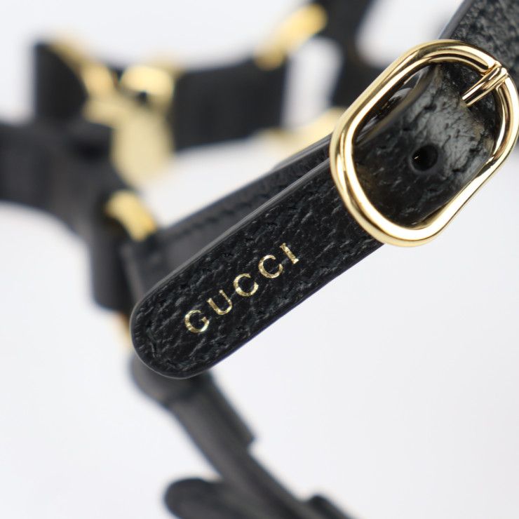 Gucci Dog Harness Other Sundries 692965 Leather Black Gold Hardware Dog Pet