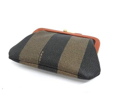 Fendi Coin Purse SAS Pecan Pattern Coin Case - Brownish X Black PVC X Leather