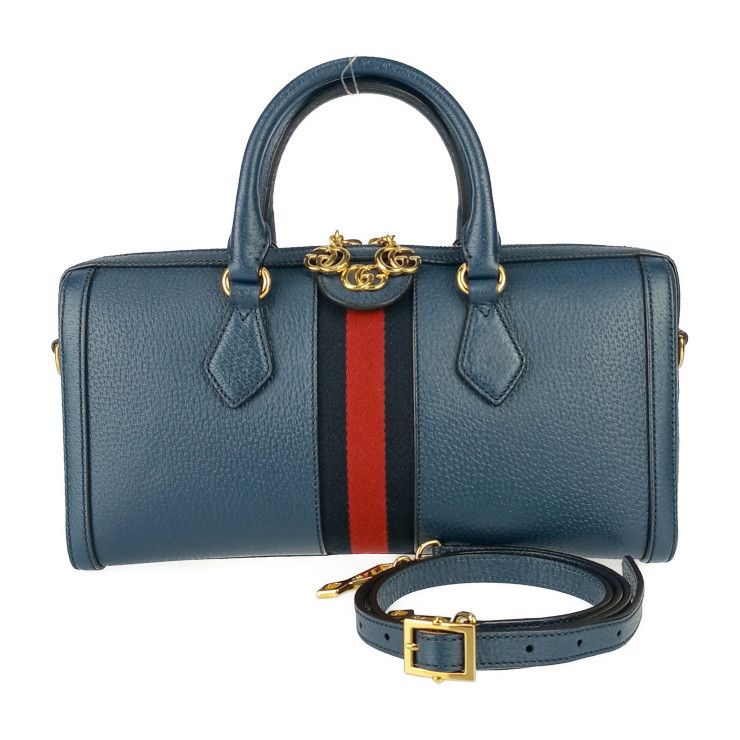 Gucci Handbag GG Ophidia Mini Boston Bag 524532 Navy Gold Hardware Leather