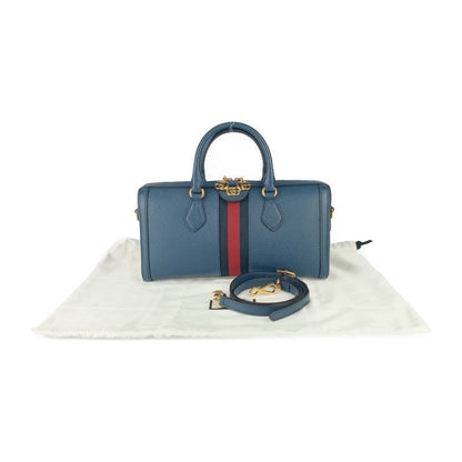 Gucci Handbag GG Ophidia Mini Boston Bag 524532 Navy Gold Hardware Leather