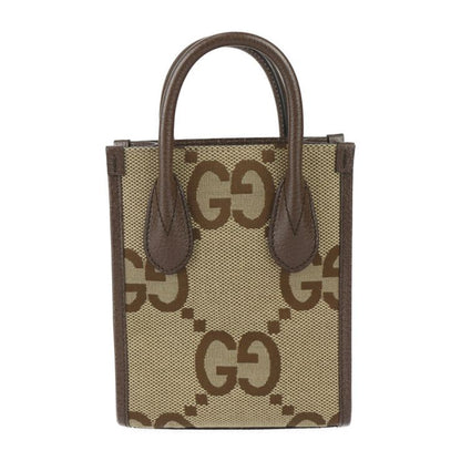 Gucci Mini Tote Handbag 699406 Jumbo GG Canvas X Leather Beige Brown Gold